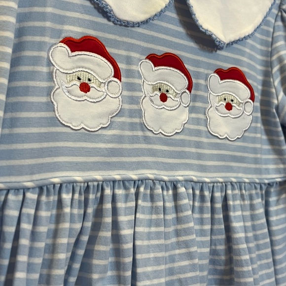 Christmas Outfit Three Santas Dress Size 4 Holiday Peter Pan Collar by Delaney - Picture 6 of 10